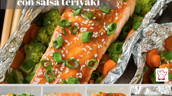 Salmon en papiyote con salsa teriyaki